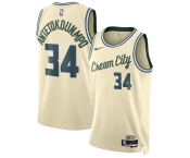 Men's Milwaukee Bucks #34 Giannis Antetokounmpo Cream 2025-26 City Edition Swingman Stitched Basketball Jersey