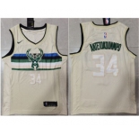 Men's Milwaukee Bucks #34 Giannis Antetokounmpo Cream Stitched Basketball Jerseys