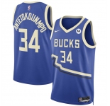 Men's Milwaukee Bucks #34 Giannis Antetokounmpo Royal 2024-25 City Edition Stitched Basketball Jersey