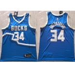Men's Milwaukee Bucks #34 Giannis Antetokounmpo Royal 2024 City Edition Stitched Basketball Jersey