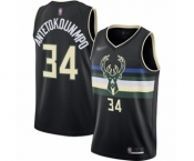 Men's Milwaukee Bucks #34 Giannis Antetokounmpo Swingman Black Finished Basketball Jersey - Statement Edition