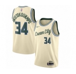 Men's Milwaukee Bucks #34 Giannis Antetokounmpo Swingman Cream Basketball Jersey - 2019-20 City Edition