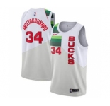 Men's Milwaukee Bucks #34 Giannis Antetokounmpo White Basketball Swingman Earned Edition Jersey