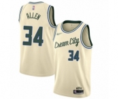 Men's Milwaukee Bucks #34 Ray Allen Authentic Cream Basketball Jersey - 2019-20 City Edition