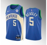 Men's Milwaukee Bucks #5 Malik Beasley Blue 2023-24 City Edition Stitched Basketball Jersey