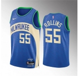 Men's Milwaukee Bucks #55 Ryan Rollins 2023-24 Blue City Edition Stitched Basketball Jersey