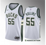 Men's Milwaukee Bucks #55 Ryan Rollins White Association Edition Stitched Basketball Jersey