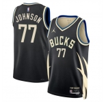 Men's Milwaukee Bucks #77 AJ Johnson Black 2024 Draft Statement Edition Stitched Basketball Jersey