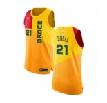 Men's Nike Milwaukee Bucks #21 Tony Snell Authentic Yellow NBA Jersey - City Edition