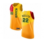 Men's Nike Milwaukee Bucks #22 Khris Middleton Authentic Yellow NBA Jersey - City Edition