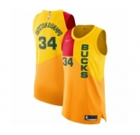 Men's Nike Milwaukee Bucks #34 Giannis Antetokounmpo Authentic Yellow NBA Jersey - City Edition